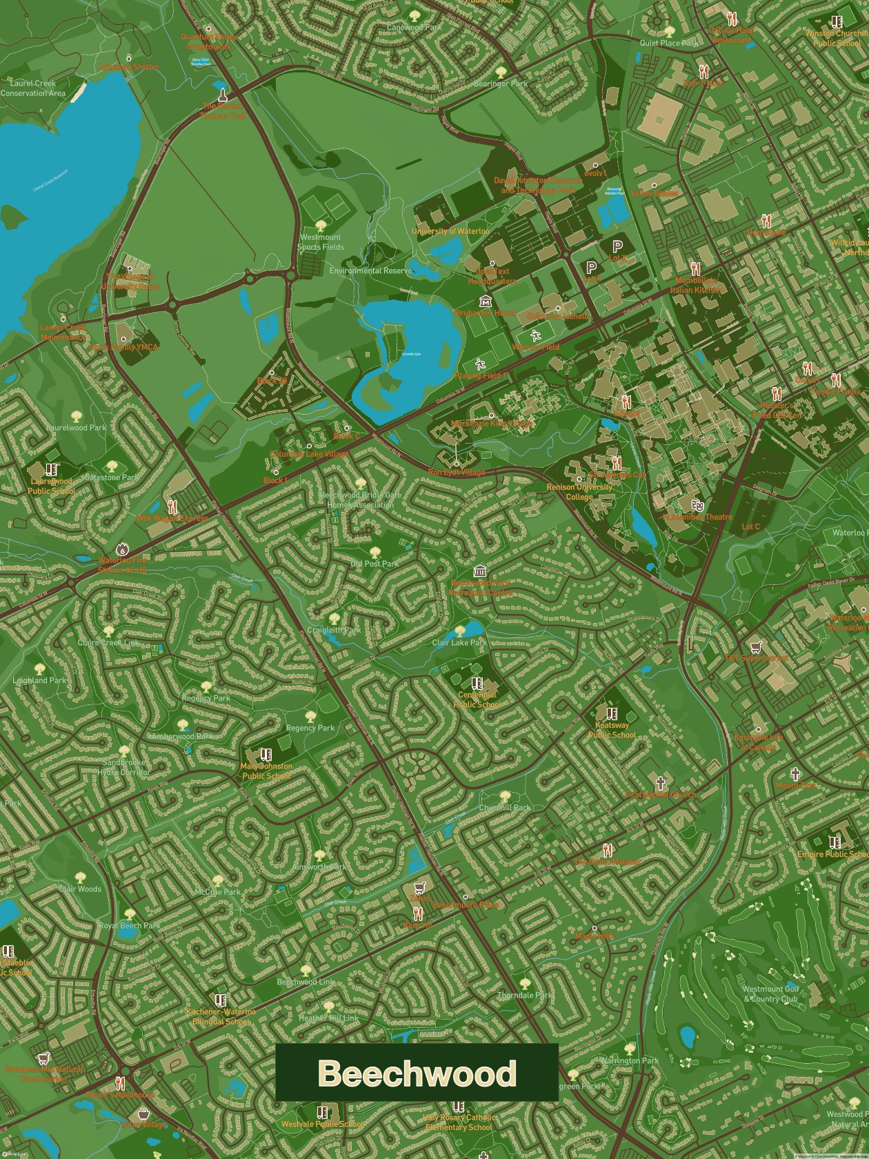 A Jungle-style map of Beechwood in Waterloo