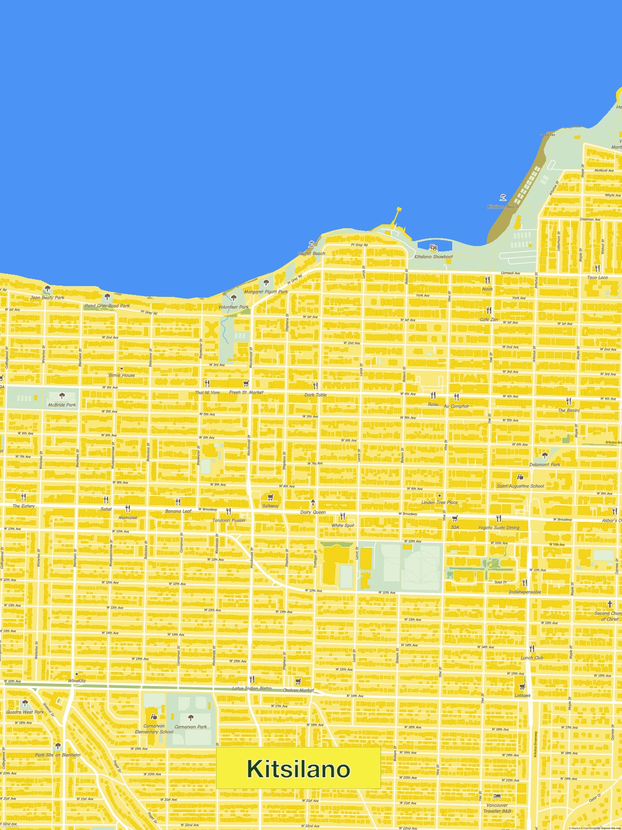 A Comic Book-style map of Kitsilano in Vancouver